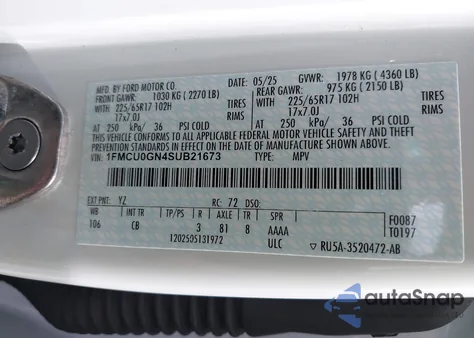 2025 Ford Escape Active from USA, damaged, VIN 1FMCU0GN4SUB21673